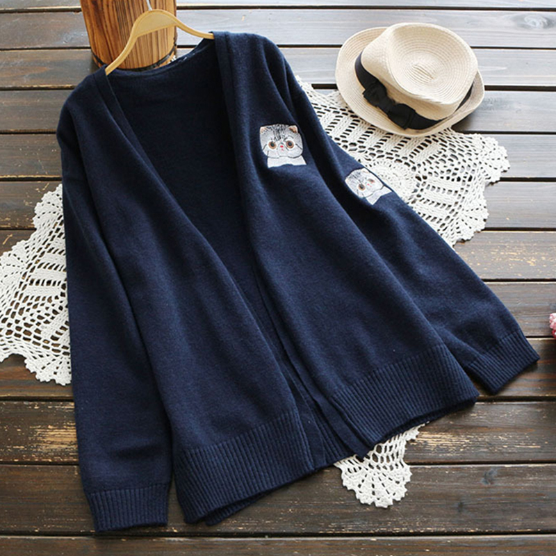 Embroidery Cat - Mori Girl Sweet Navy Blue Color