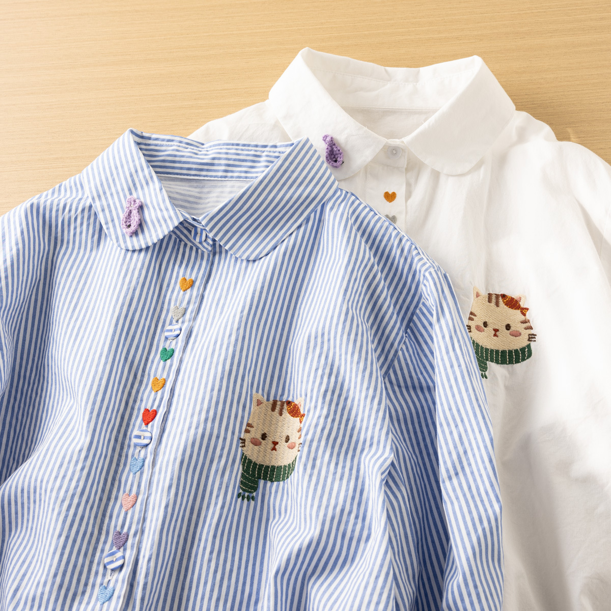 Embroidery Cat - Japanese Sweet Mori Girl Striped Love