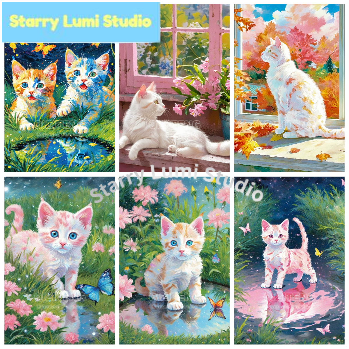 Embroidery Cat - 5D Diamond Painting Starry Sky Black
