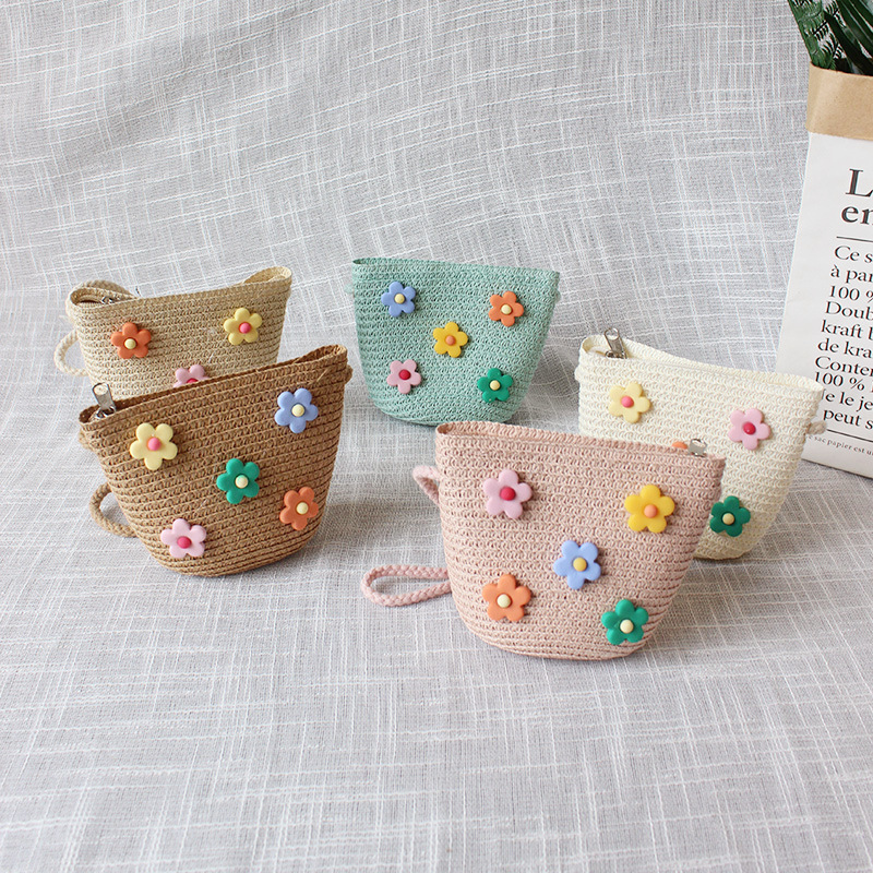 Embroidery Kit Pouch - Children's Straw Crossbody Bag Lovely Girls