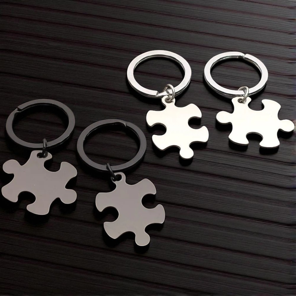 Embroidery Alphabet - 2pcs Stainless Steel Puzzle Keychain Metal