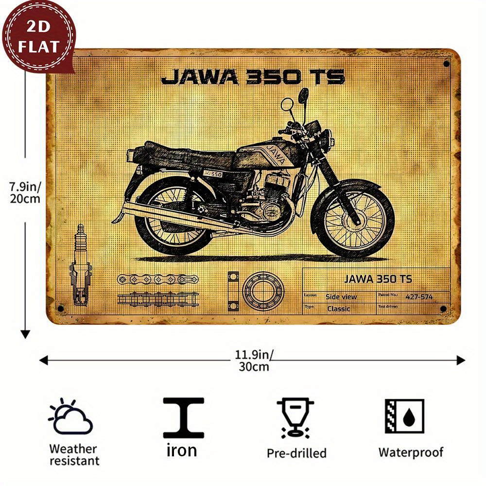 Embroidery Water - Vintage Jawa 350 TS Motorcycle Blueprint