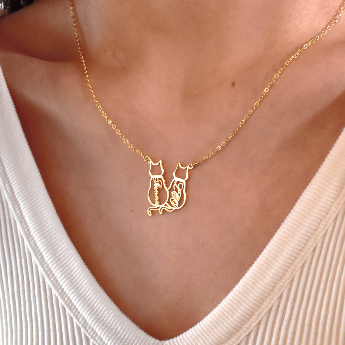 Embroidery Cat - Personalized Name Cat Necklace Cat Memorial
