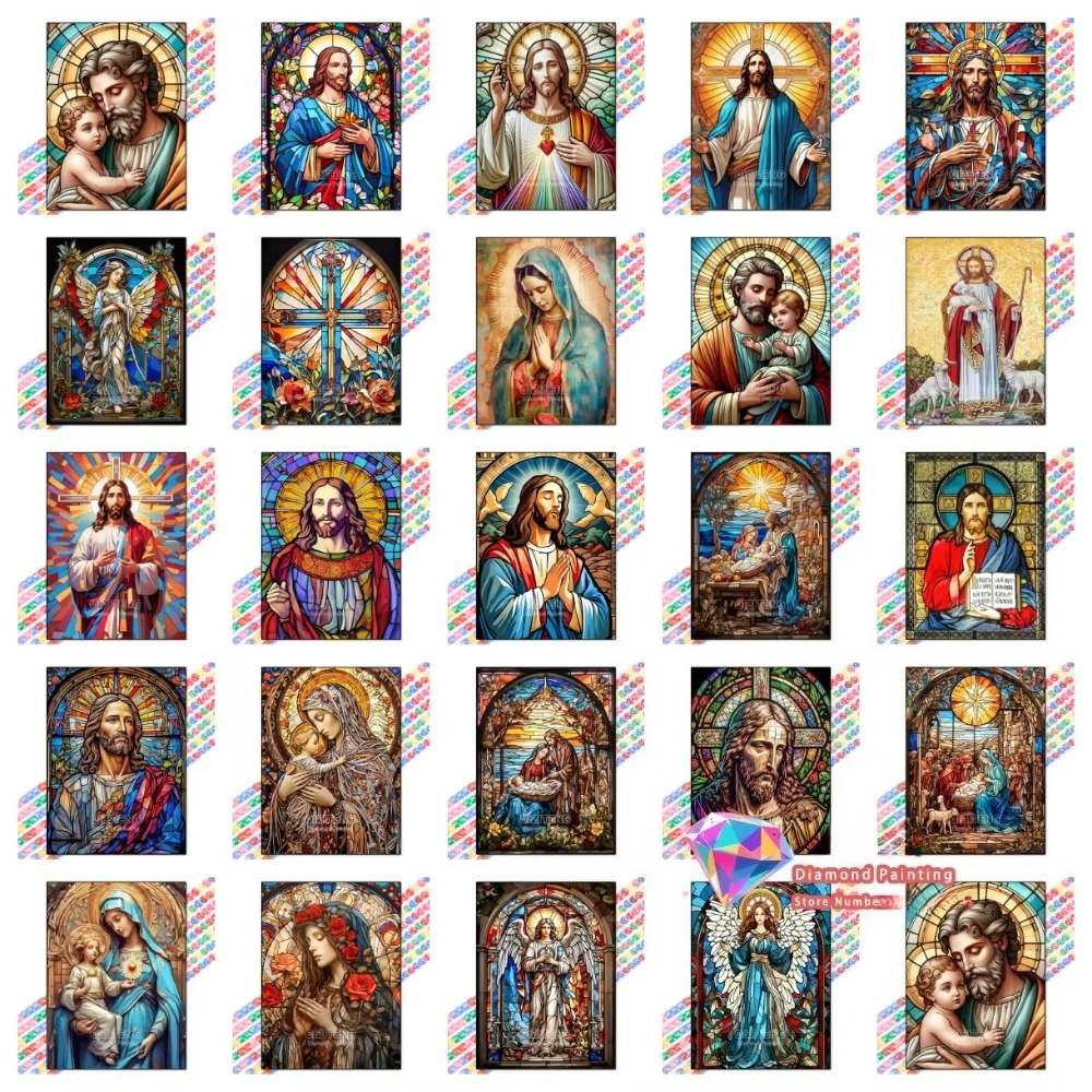 Embroidery Artwork - 1PC frameless Easter Jesus Square Round