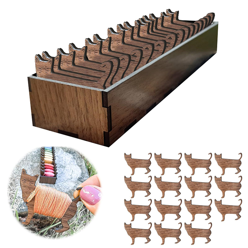 Wooden Animal Sheep Cat Bobbin - Embroidery Cat ulasan dan harga