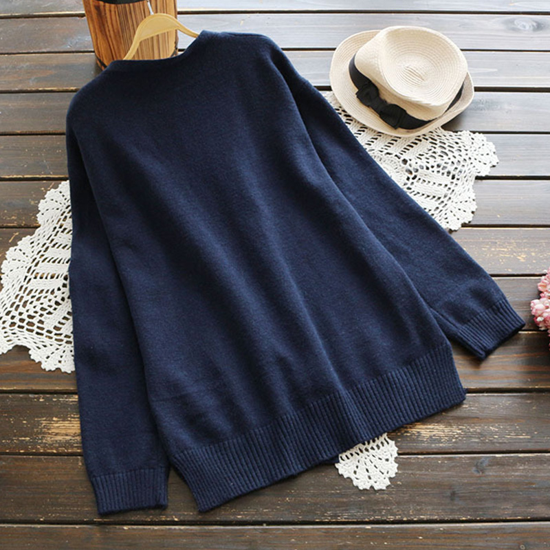 Mori Girl Sweet Navy Blue Colo - Embroidery Cat ulasan dan harga