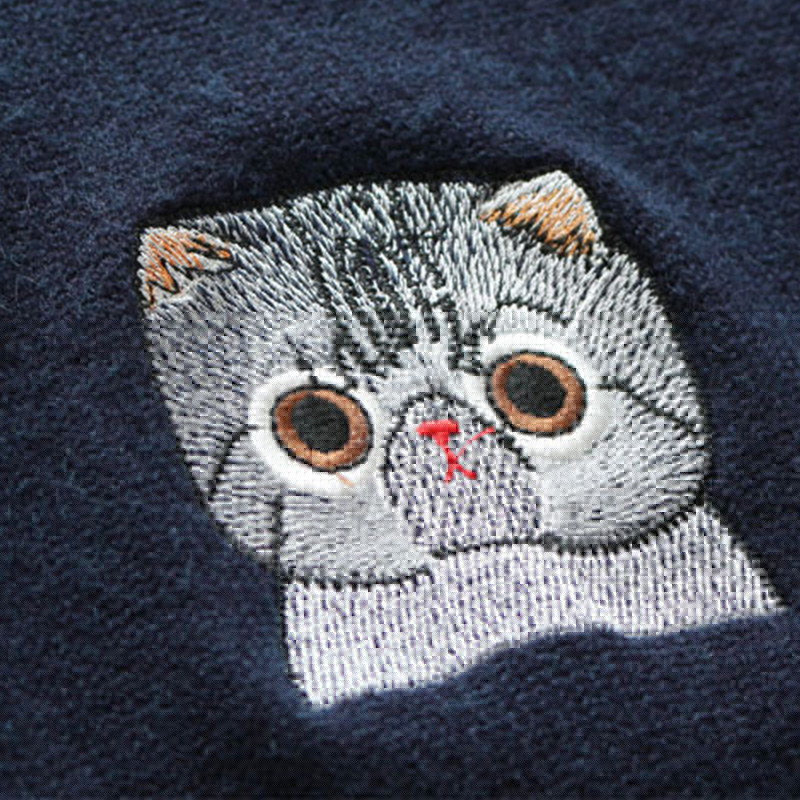Mori Girl Sweet Navy Blue Colo - Embroidery Cat ulasan dan harga