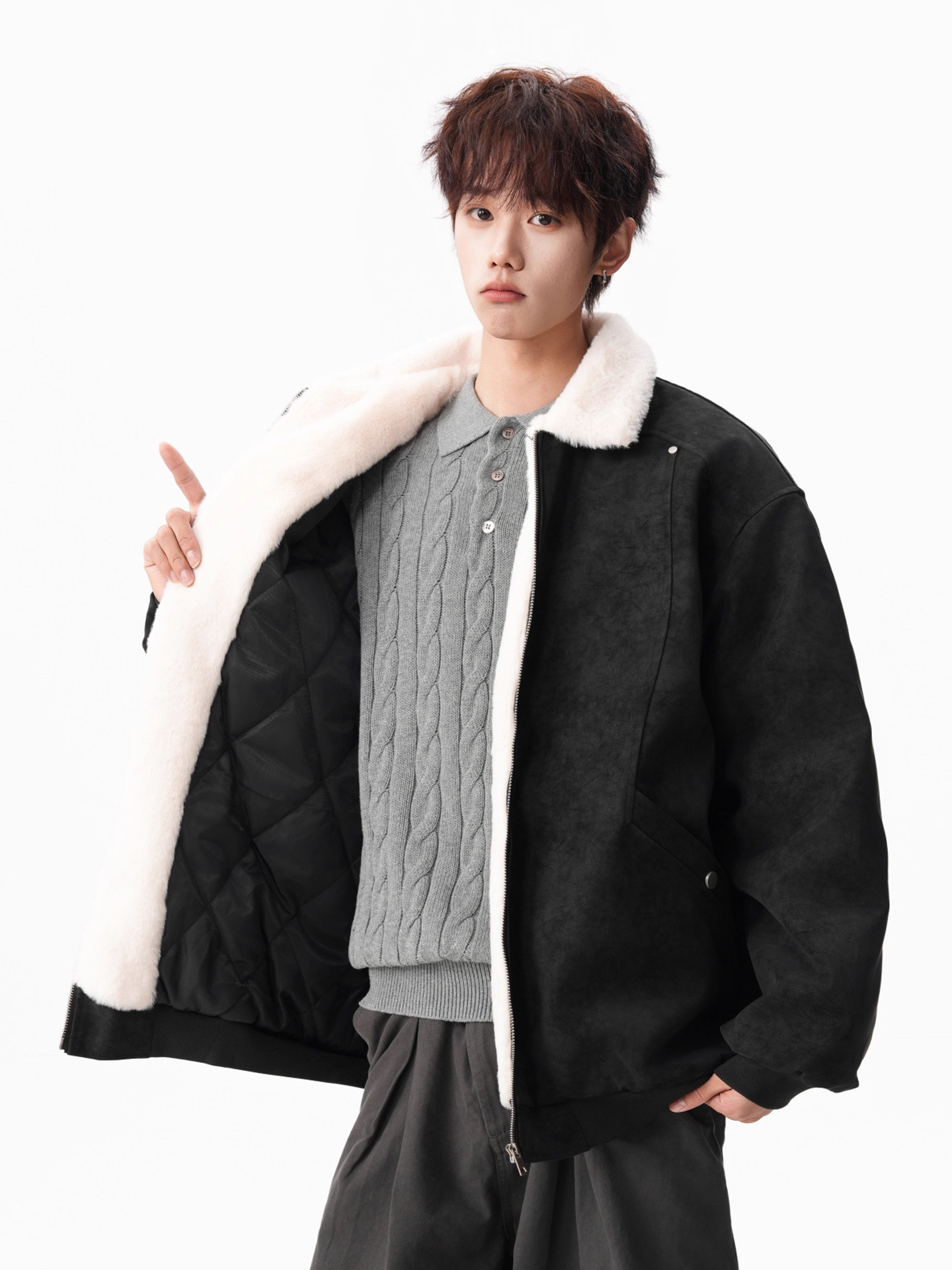 Fur Collar Army Green Jackets  - Embroidery University ulasan dan harga