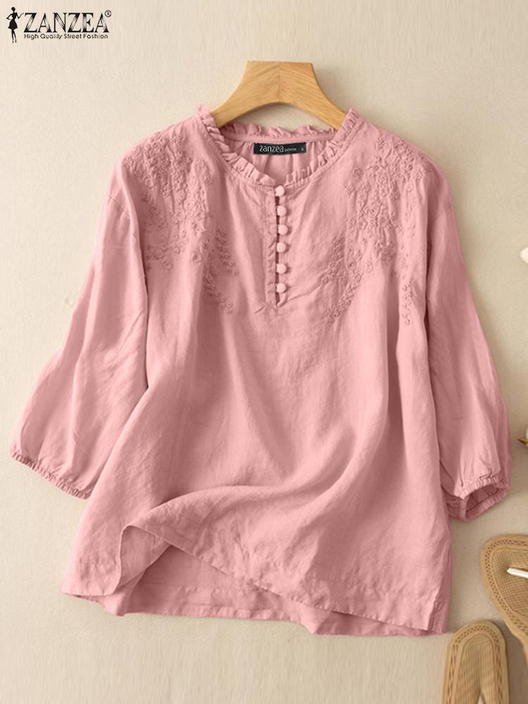 ZANZEA Summer Vintage Shirts E - Embroidery Artwork ulasan dan harga
