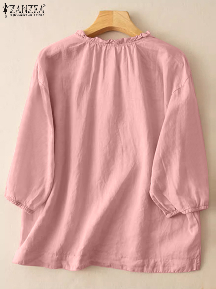 ZANZEA Summer Vintage Shirts E - Embroidery Artwork ulasan dan harga