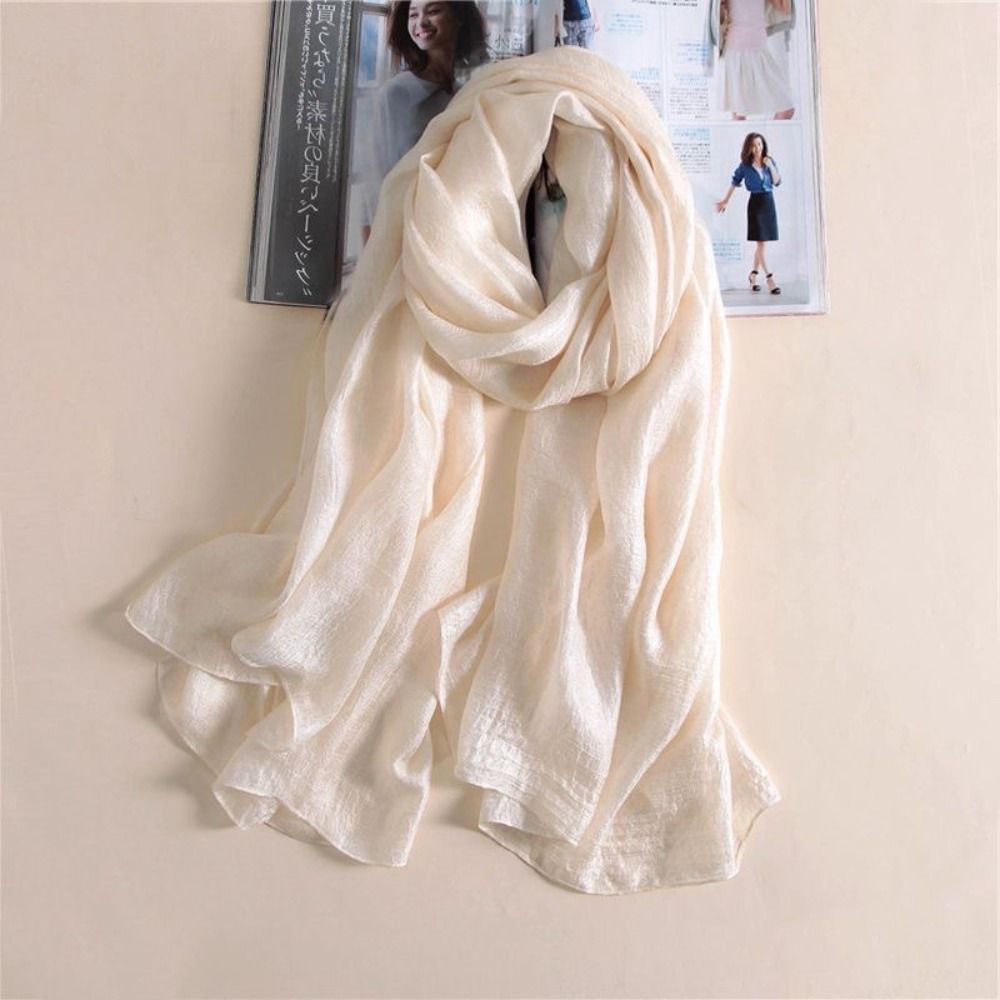 Linen Women Plain Scarf Fashio - Linen Fabric Natural ulasan dan harga