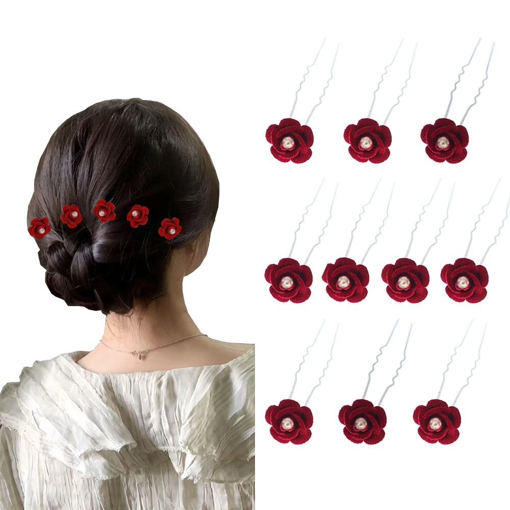 10Pcs Rose Hair Accessories We - Embroidery Red ulasan dan harga