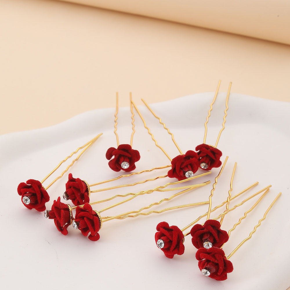 10Pcs Rose Hair Accessories We - Embroidery Red ulasan dan harga