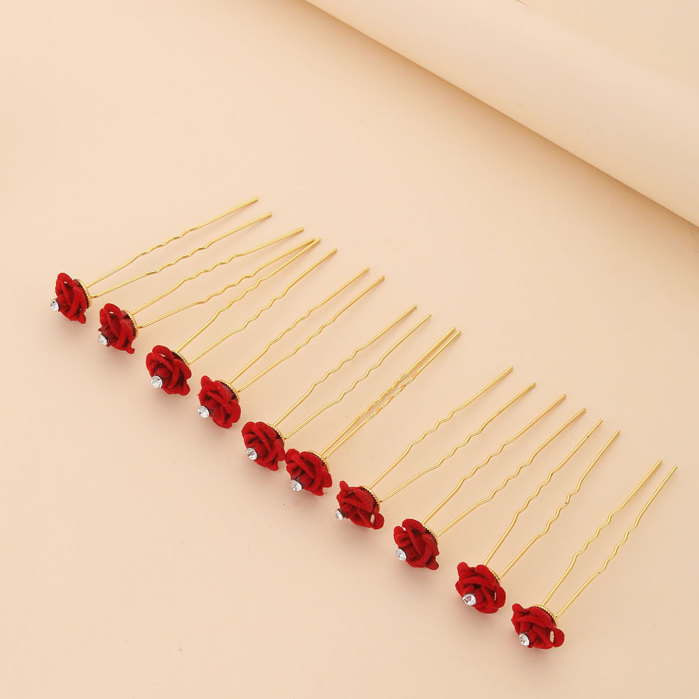 10Pcs Rose Hair Accessories We - Embroidery Red ulasan dan harga
