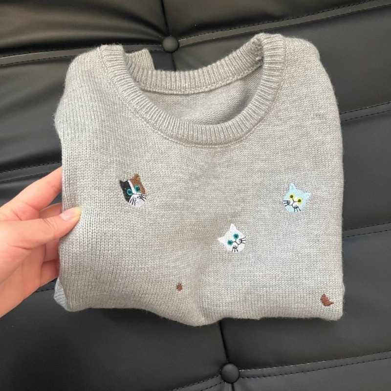 Embroidery Sweater Vests Women - Embroidery Cat ulasan dan harga