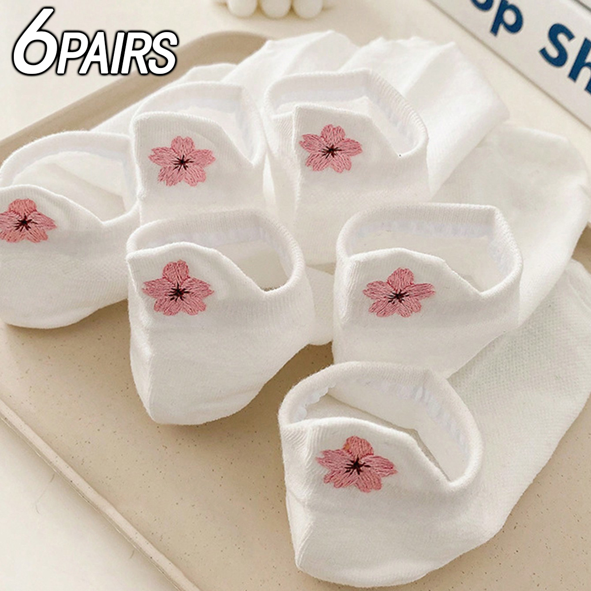 6 pairs of white Ankle Socks w - Embroidery Moisturizer ulasan dan harga
