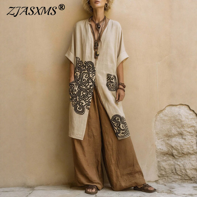 Boho Open Front Kimono Geometr - Embroidery Class ulasan dan harga
