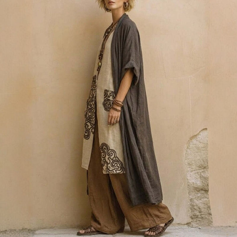 Boho Open Front Kimono Geometr - Embroidery Class ulasan dan harga