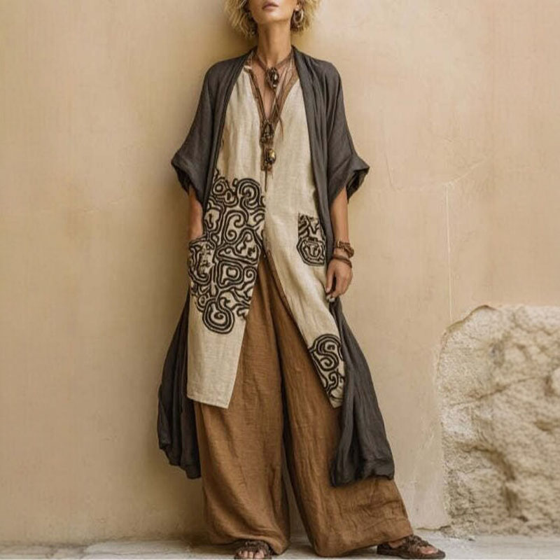 Boho Open Front Kimono Geometr - Embroidery Class ulasan dan harga
