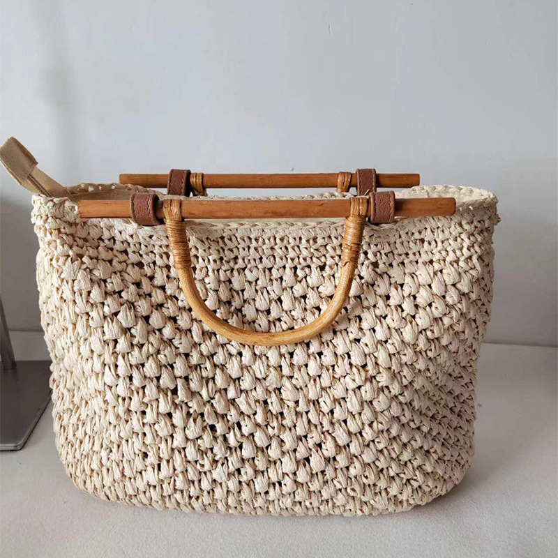 Wooden Handle Straw Bag Handma - Embroidery Paper ulasan dan harga
