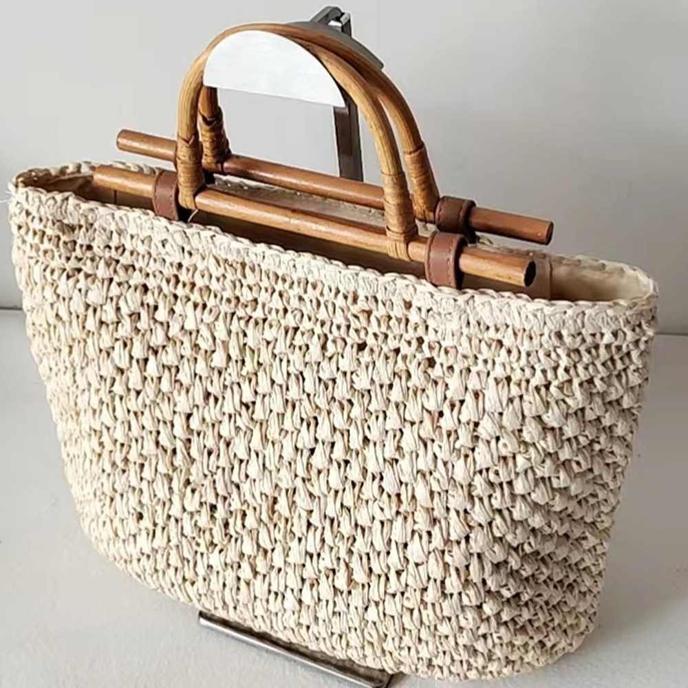 Wooden Handle Straw Bag Handma - Embroidery Paper ulasan dan harga