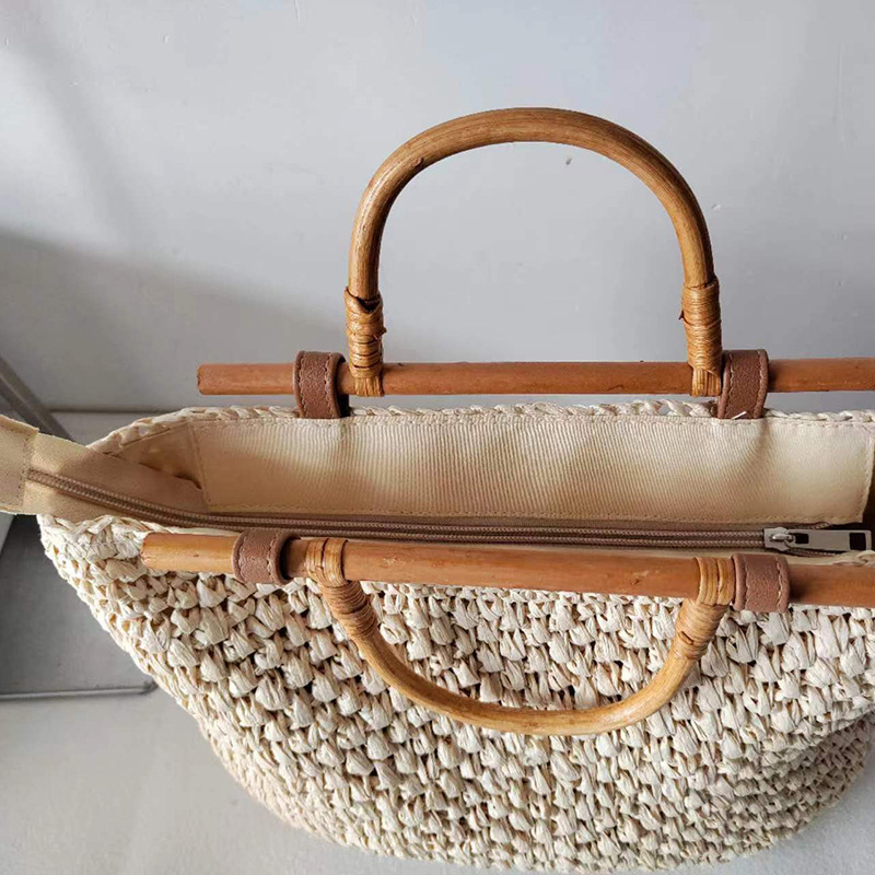 Wooden Handle Straw Bag Handma - Embroidery Paper ulasan dan harga