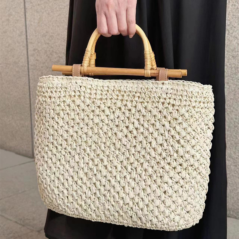 Wooden Handle Straw Bag Handma - Embroidery Paper ulasan dan harga