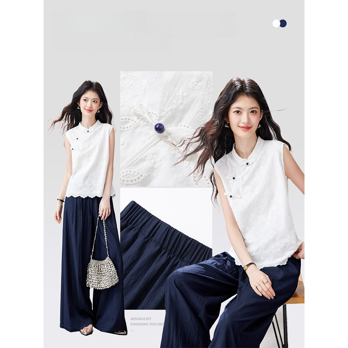 VIMLY Chinese Style Two Piece  - Embroidery Class ulasan dan harga