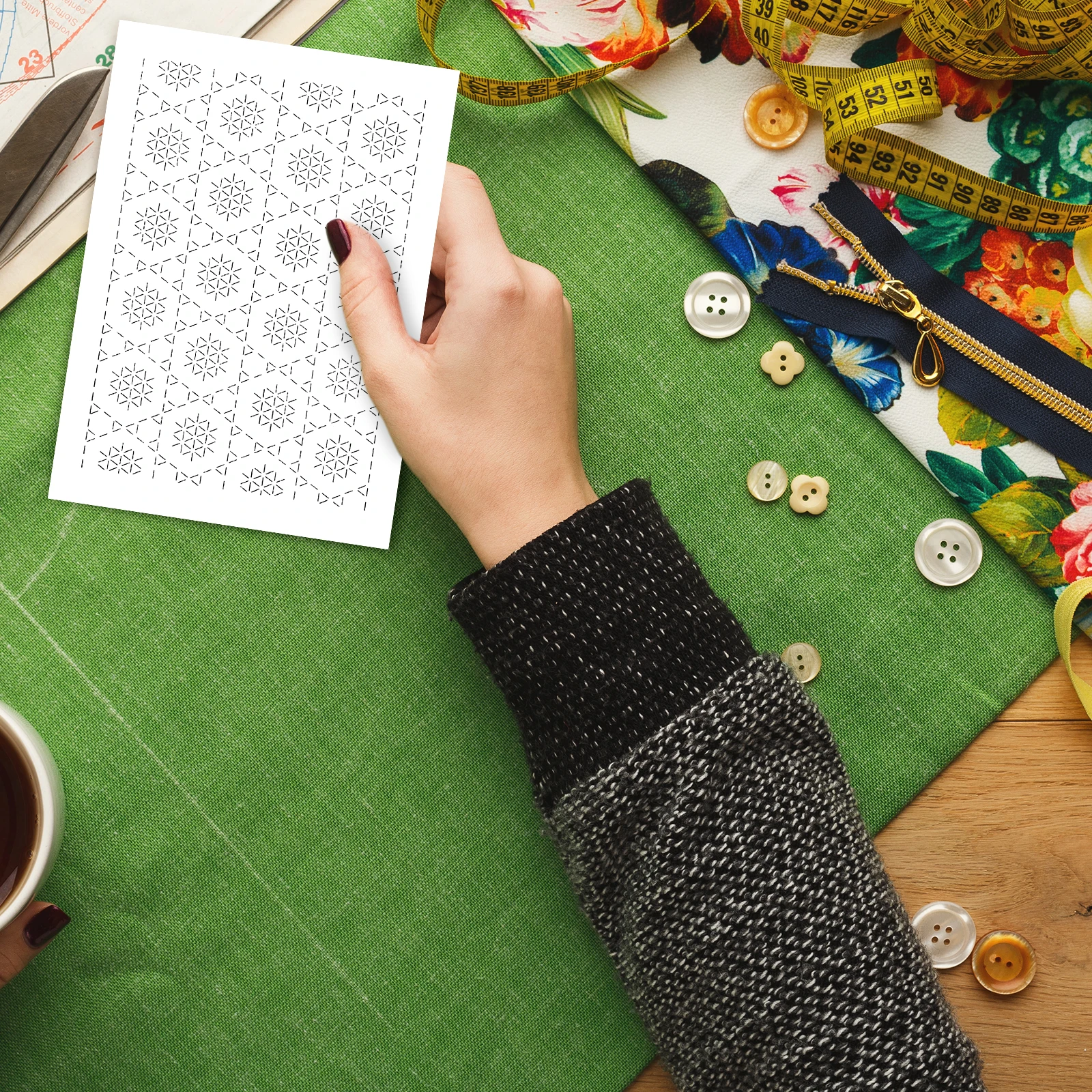 154pcs Sashiko Embroidery Patt - Embroidery Paper ulasan dan harga