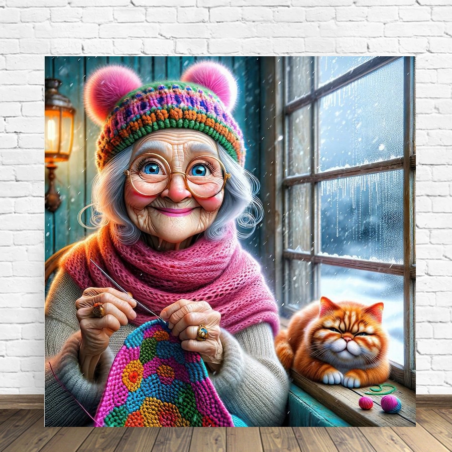 Funny Grandma And Cat Pet Anim - Embroidery Cat ulasan dan harga