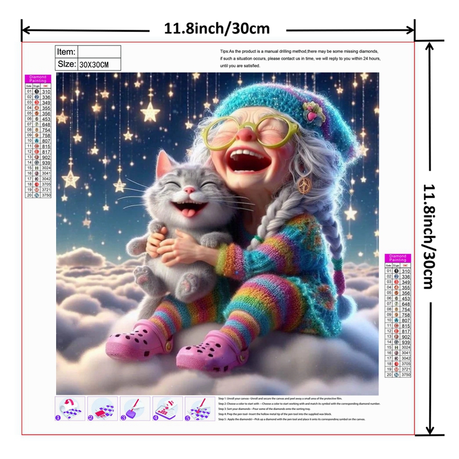 Funny Grandma And Cat Pet Anim - Embroidery Cat ulasan dan harga